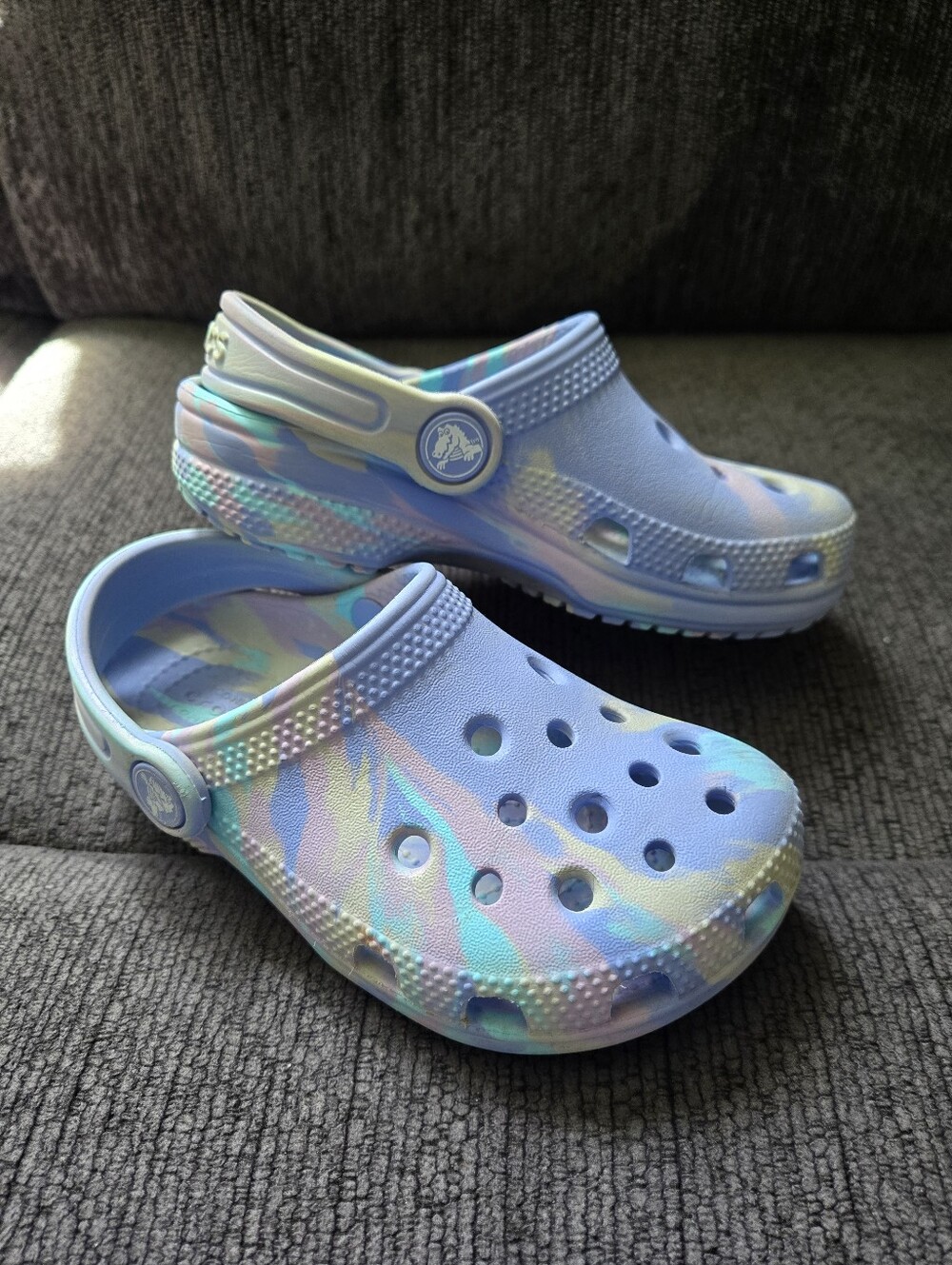 Crocs Purple Tie Dye Marble Pattern Clogs Sandals